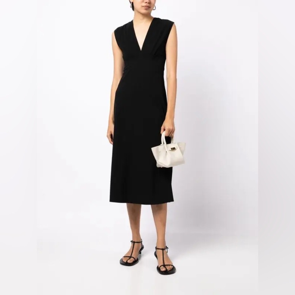 NWOT A.L.C. Amelie Black Cotton V-Neck Lace-Up Back Midi Dress Women’s Sz 8 - Picture 4 of 10